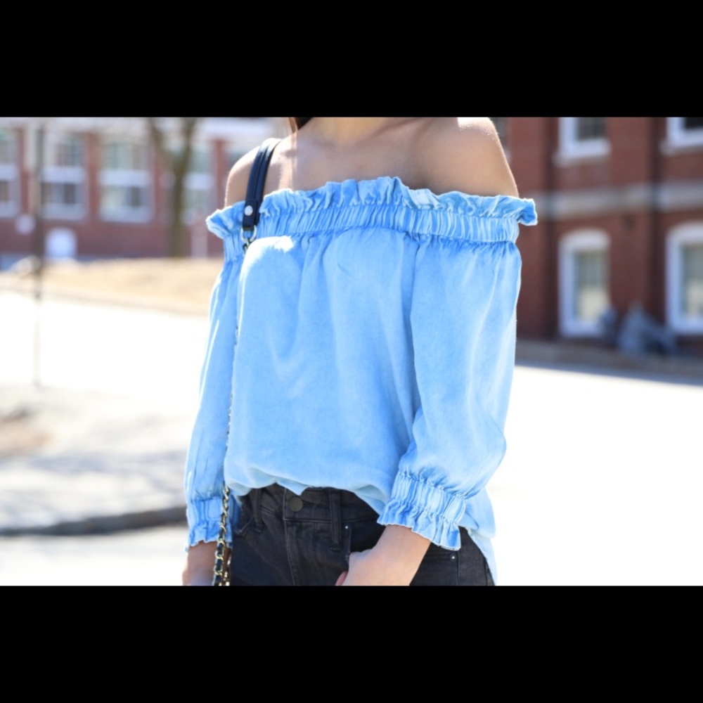 Chambray off the shoulder shirt